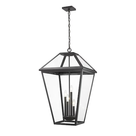 Talbot 4 Light Outdoor Chain Mount Ceiling Fixture, Black & Clear Beveled